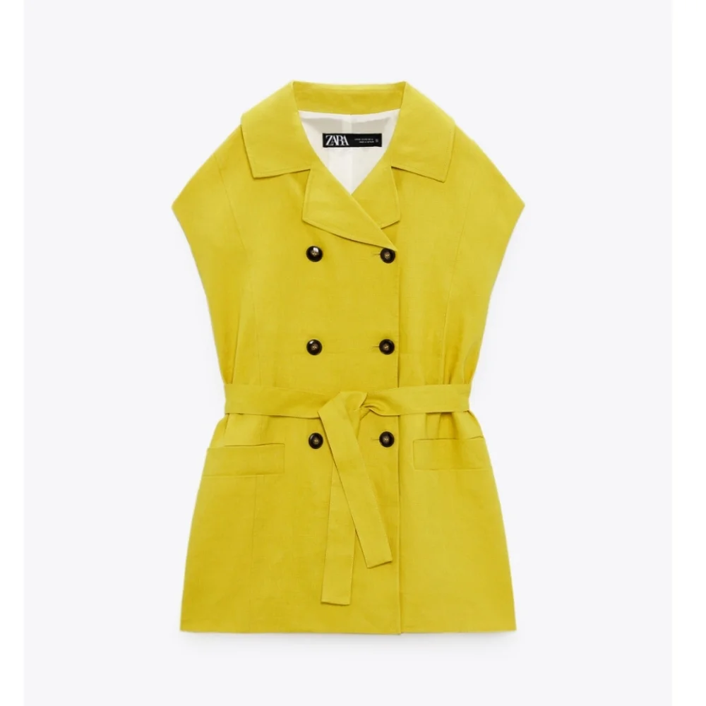 ❌️SOLD❌️ZARA DOUBLE BREASTED LINEN VEST SIZE L - Picture 2 of 5